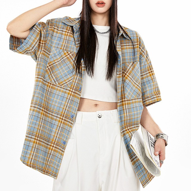 checked short sleeve shirt　チェック柄半袖シャツ　J0056