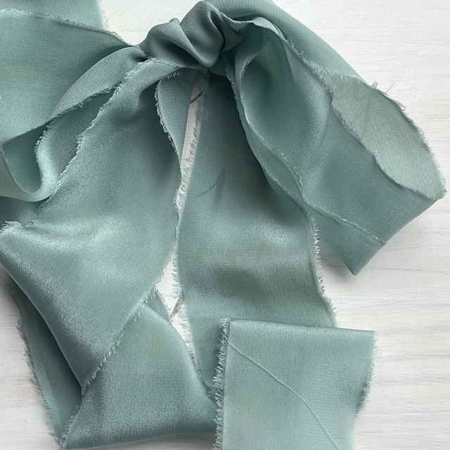 【シルクリボン】1.ブルーグリーン 幅約5cm  アニバーサリーリボン 絹100％／ウェディング・ラッピング・ブーケ・装花・発表会に最適