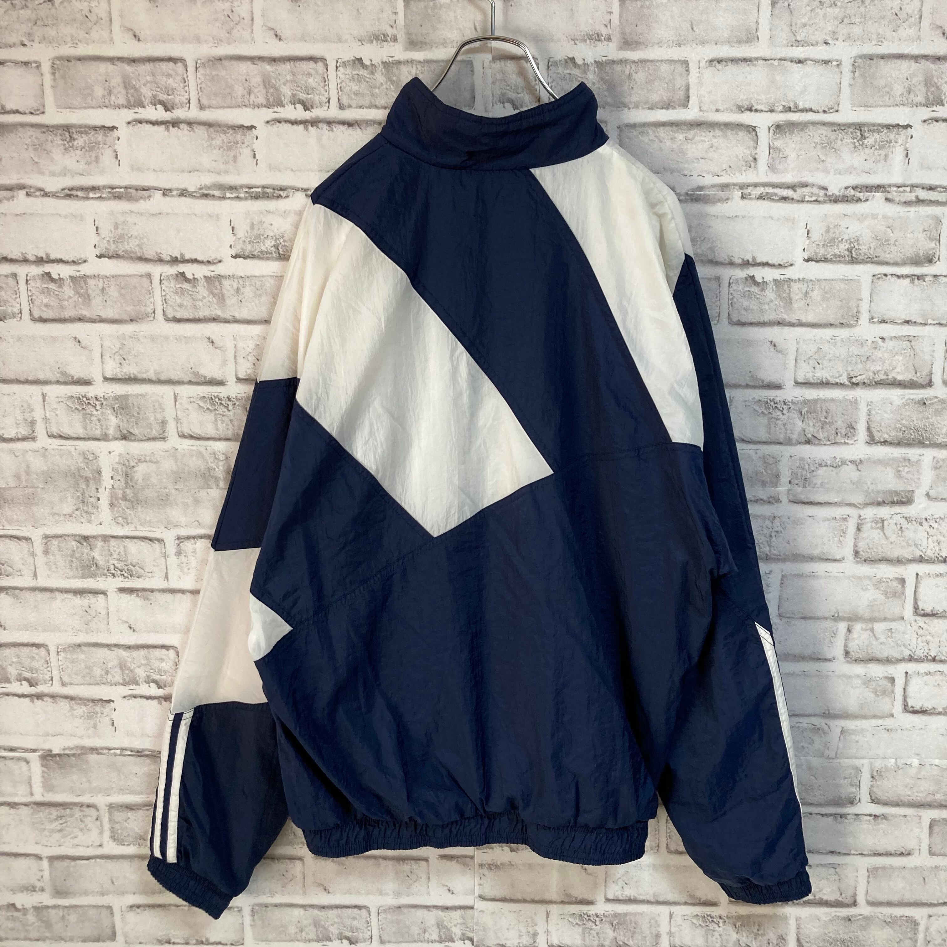 90s adidas 袖ライン ボーダー ナイロンジャケット 白 2XL