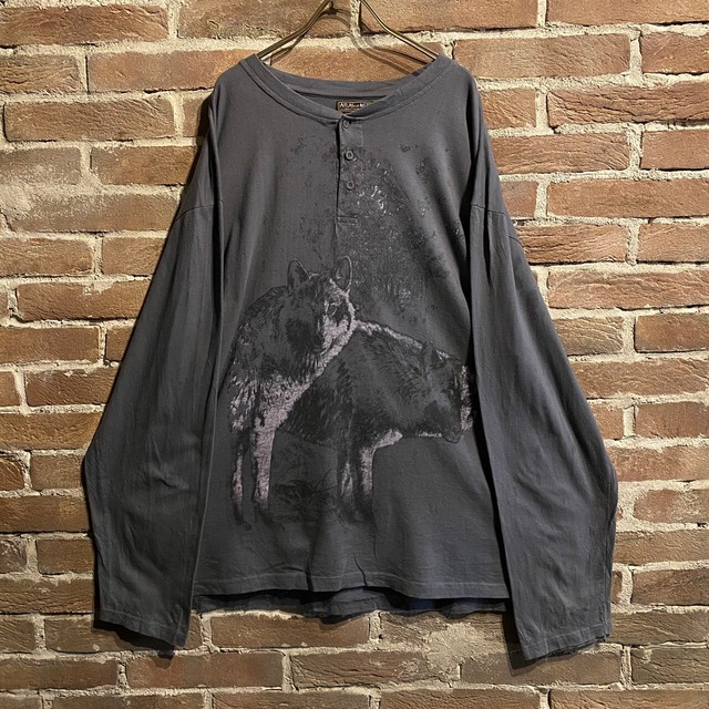 【Caka act3】Wolf Print Design Loose L/S T-Shirt