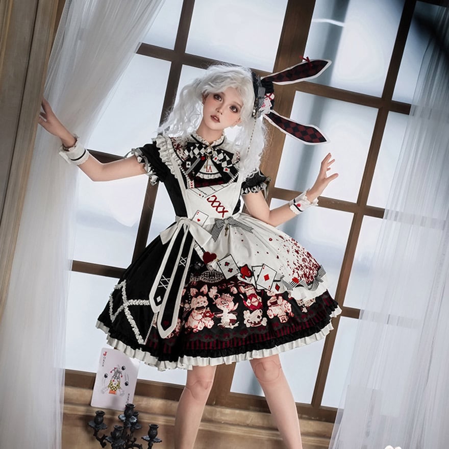アイドル衣装 Alice ロリィタ ピエロ ワンピース エプロン 帽子 継袖