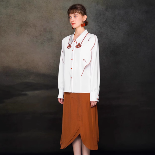 【Camoooni】木馬刺繍カラーシャツ 2color 10829