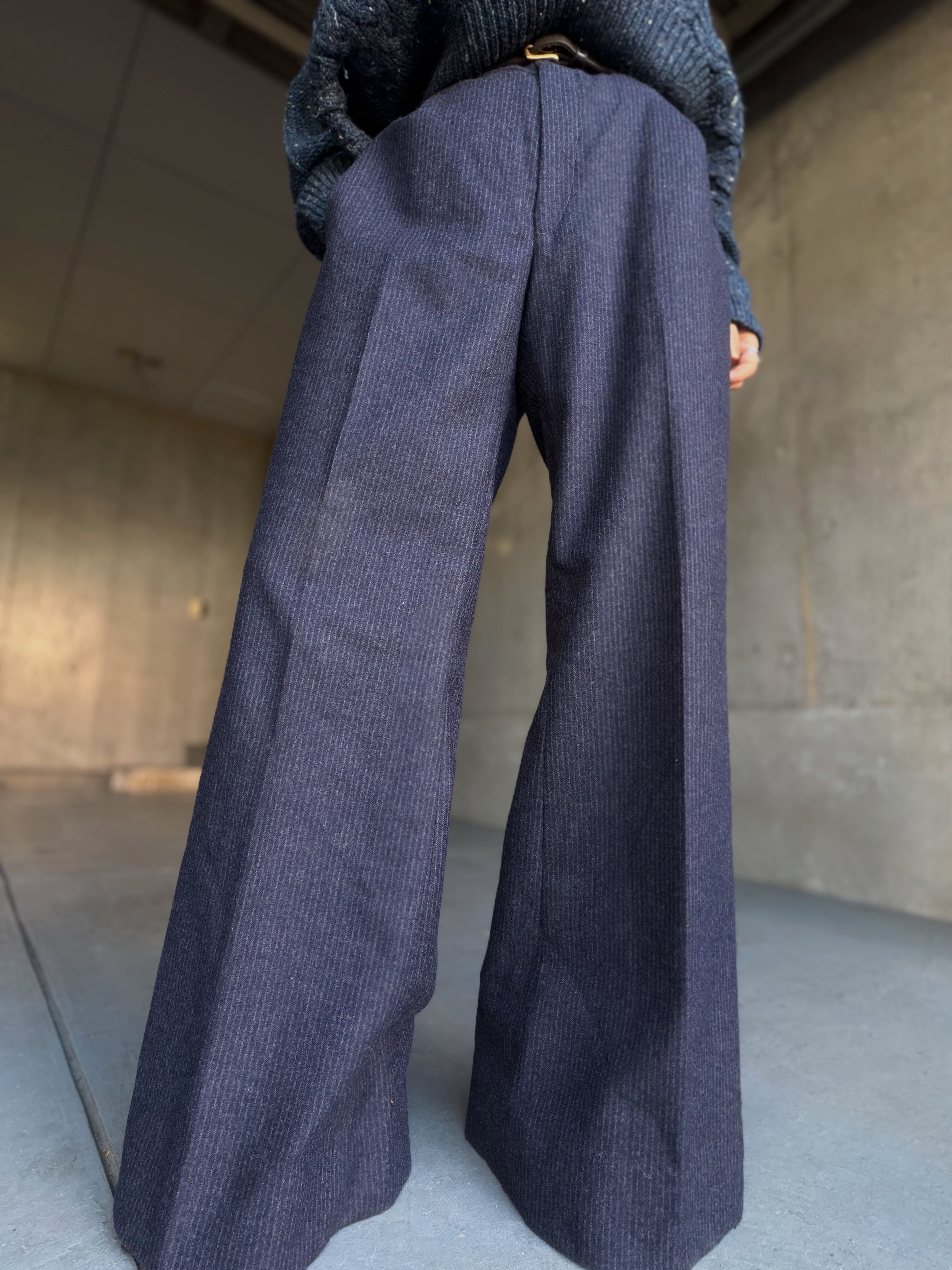 (PT959)Pinstripe wide flare wool slacks