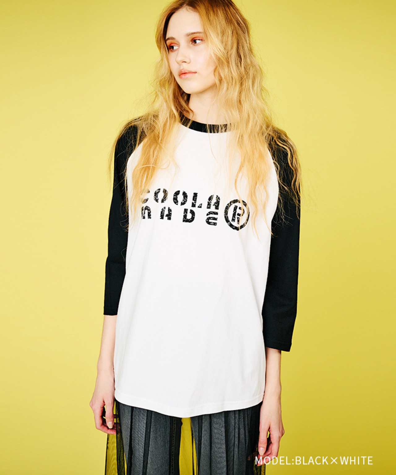 COOLAバスプリントラグランスリーブTシャツ (BLACK×WHITE)　CQ-48025