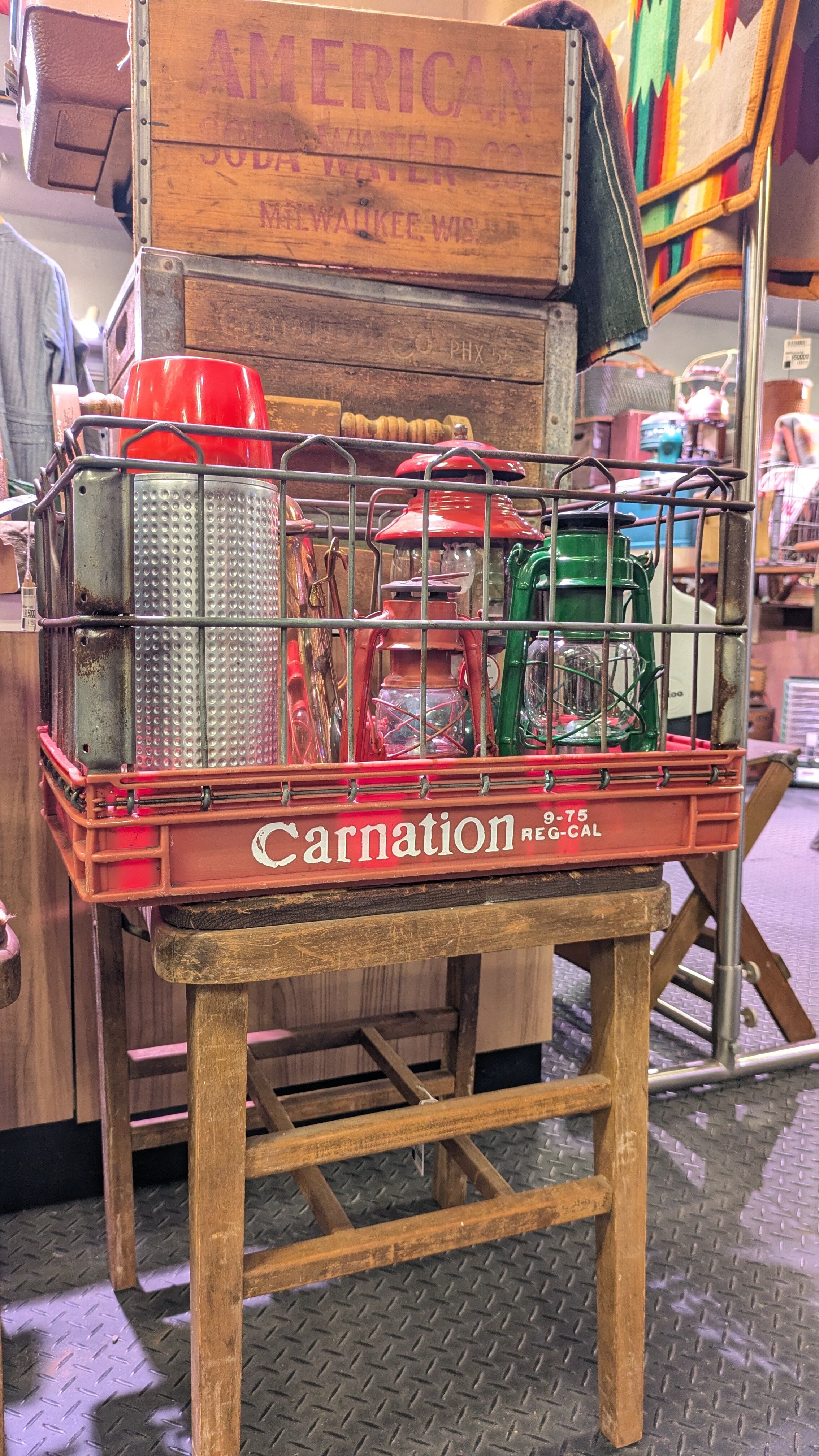 70's Vintage Carnation WireCrate StorageBox Antique Container