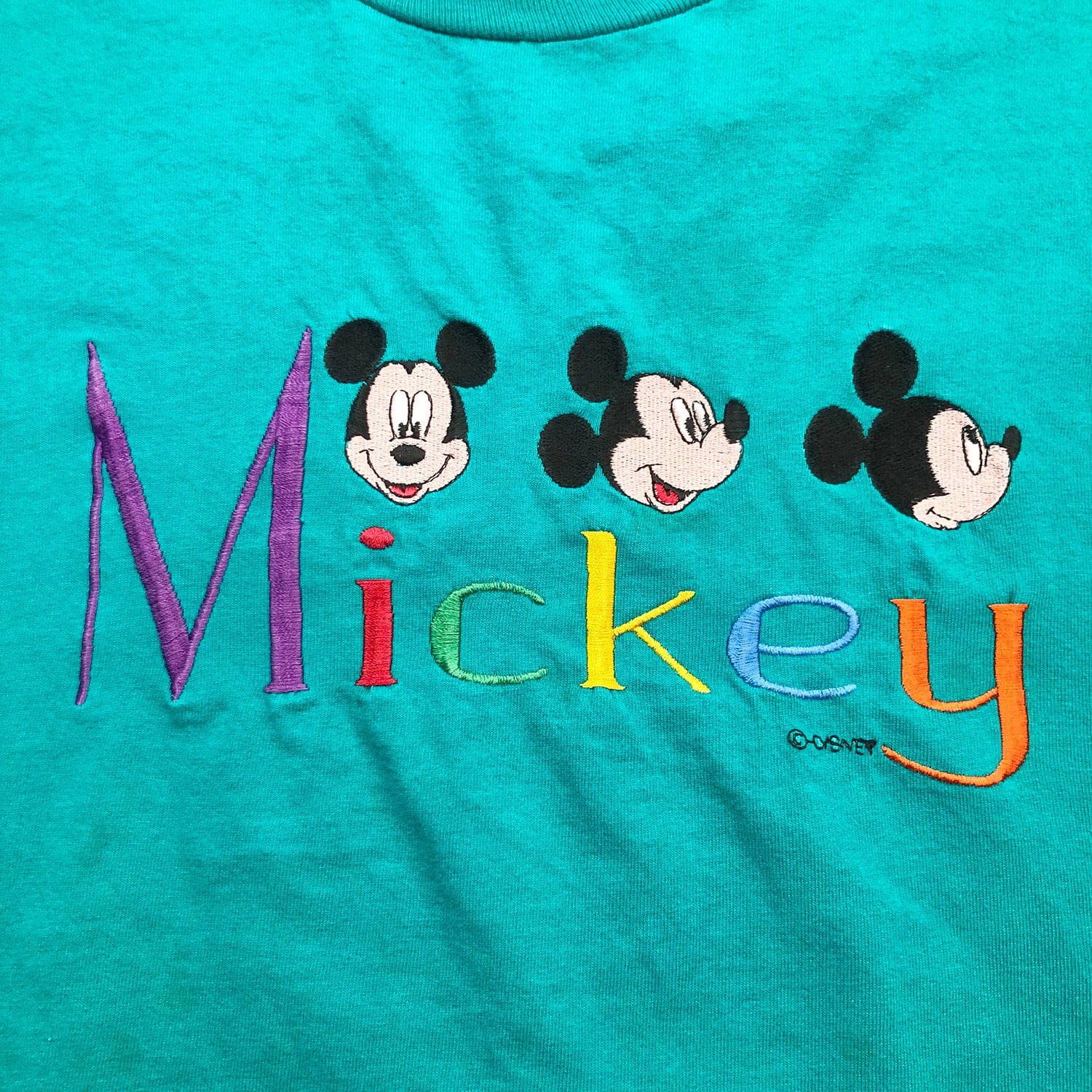 90S ディズニー ミッキーマウス ヴィンテージ 刺繍プリント Tシャツ