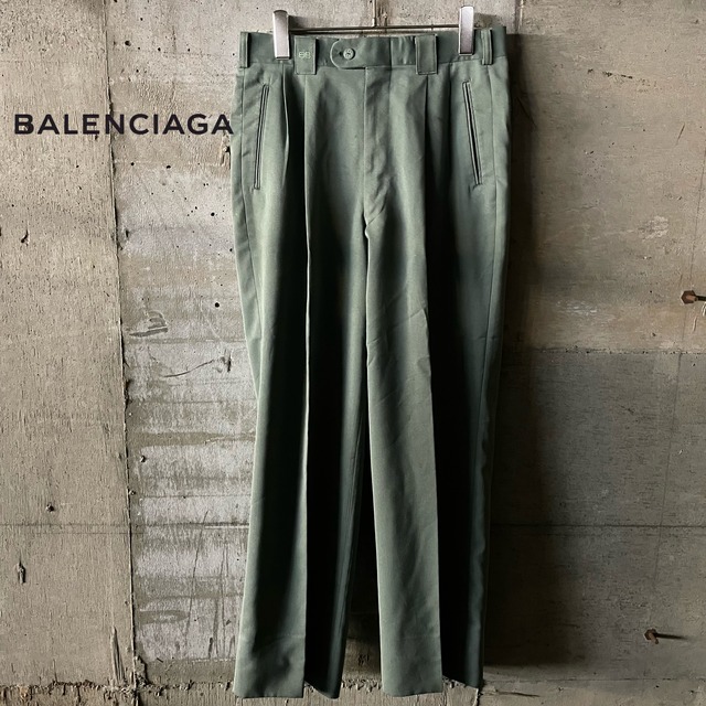 〖BALENCIAGA〗logo embroidery 2tuck wide slacks pants/バレンシアガ ロゴ刺繍 2タック ワイド スラックス パンツ/msize/#1218