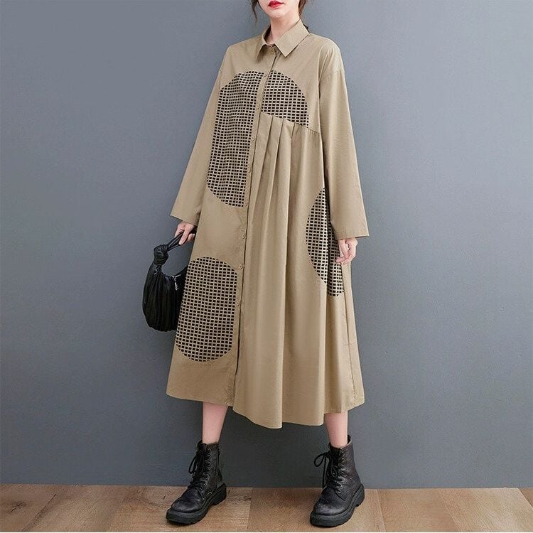 PRINT A-LINE MIDI SHIRT DRESS 2colors M-15382