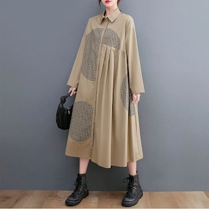 PRINT A-LINE MIDI SHIRT DRESS 2colors M-15382