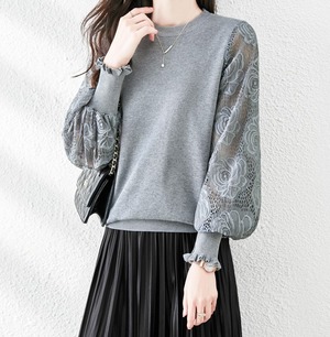 フラワーレーススリーブプルオーバー 4color A00595