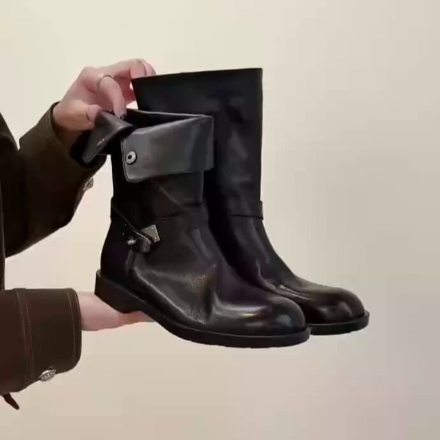 Asymmetric buckle mid boots【2color】 C1636