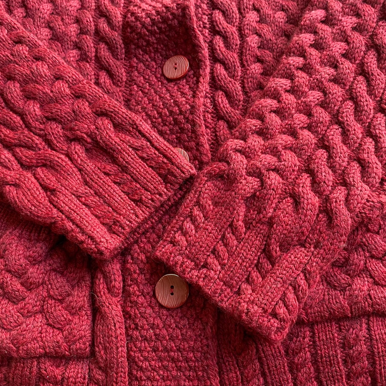 アイルランド製 レッド フィッシャーマン アランニットカーディガン