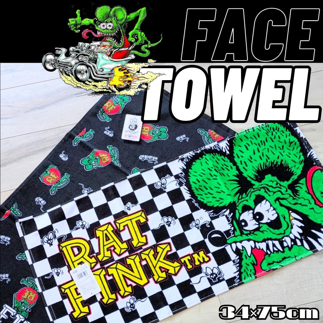 【 RATFINK ( ラットフィンク ) 】 FACE TOWEL / フェイスタオル 〚アメリカン雑貨 アメトイ〛