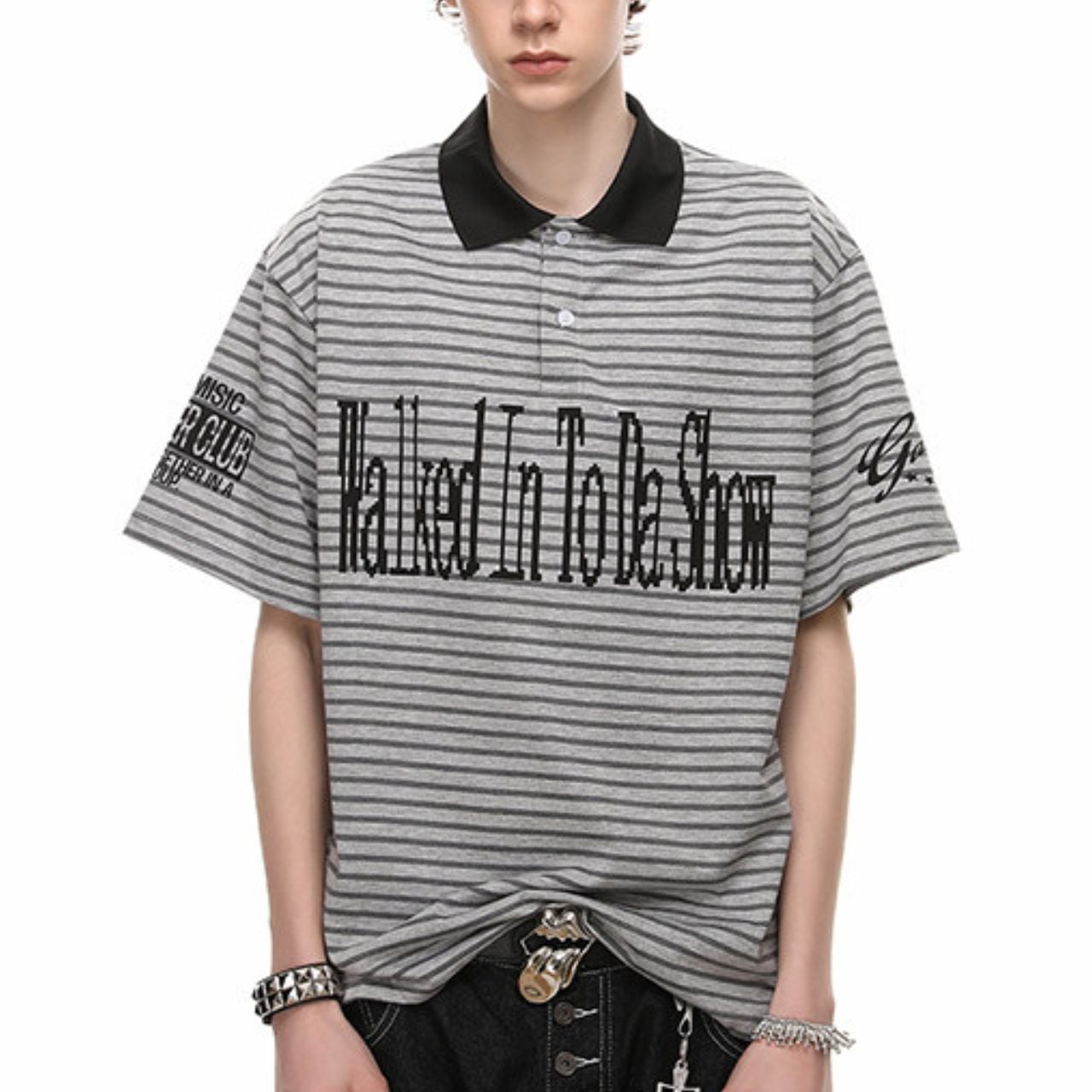 グラフィックロゴデザインルーズボーダーTシャツ 2col A00029
