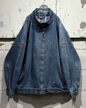 【Caka otto】Lettering Print Vintage Loose Stand Collar Denim Jacket