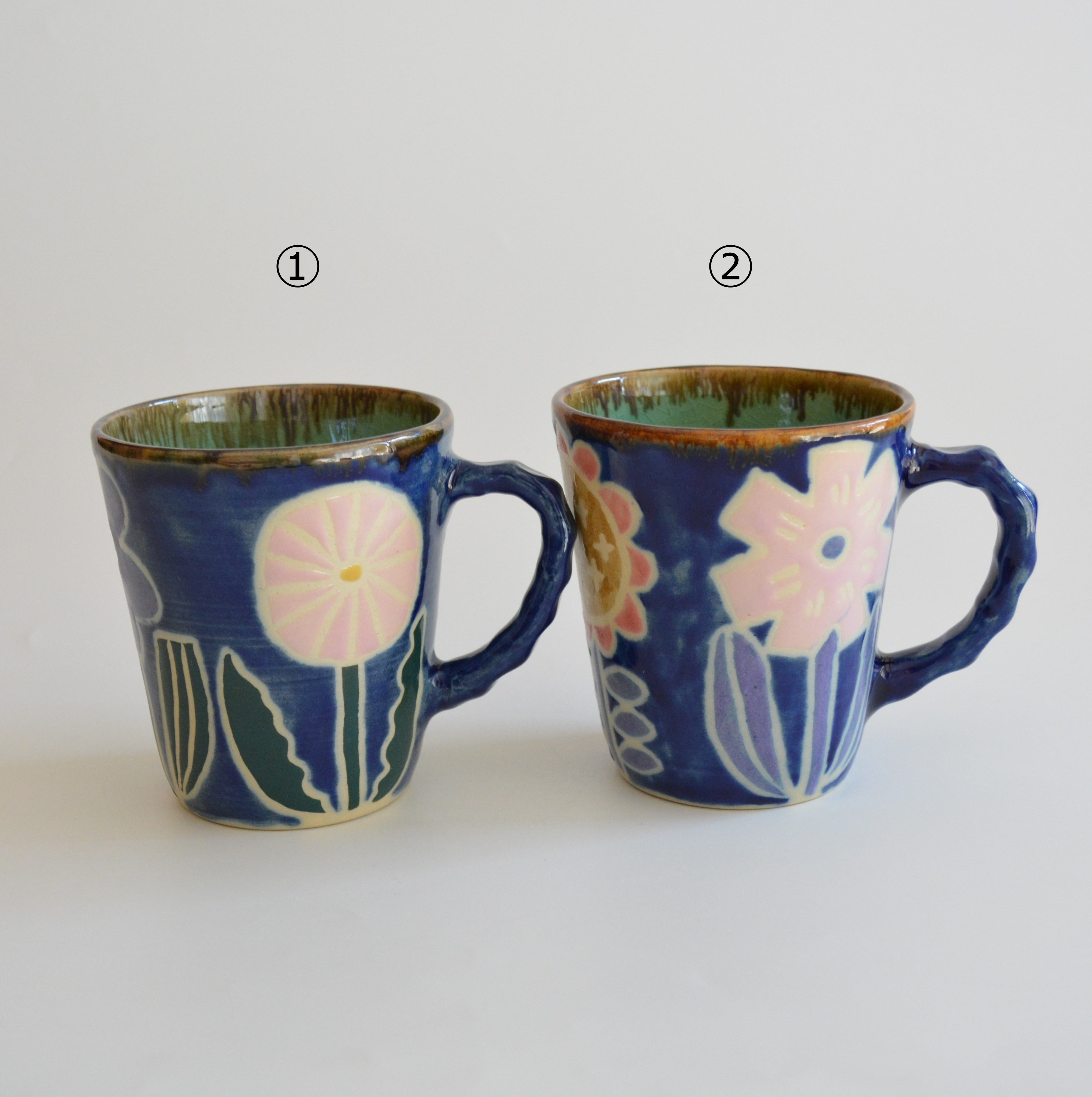 【やちむん 工房くばやー】Flower マグカップ 青