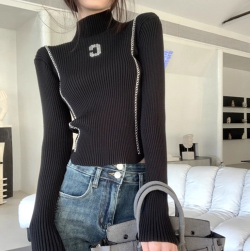 2色／チェーンデザインハイネックリブニット ・12098