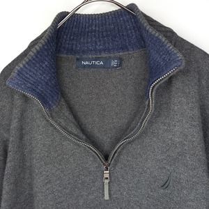ノーティカ　ハーフジップ　コットンニット　セーター　ハイゲージ　刺繍ロゴ　グレー