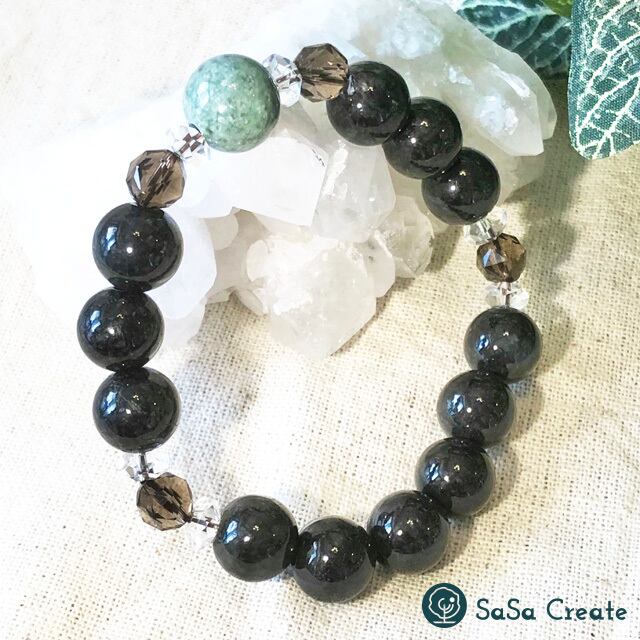 クール☆ 翡翠・黒翡翠とスモーキークォーツのメンズブレスレット