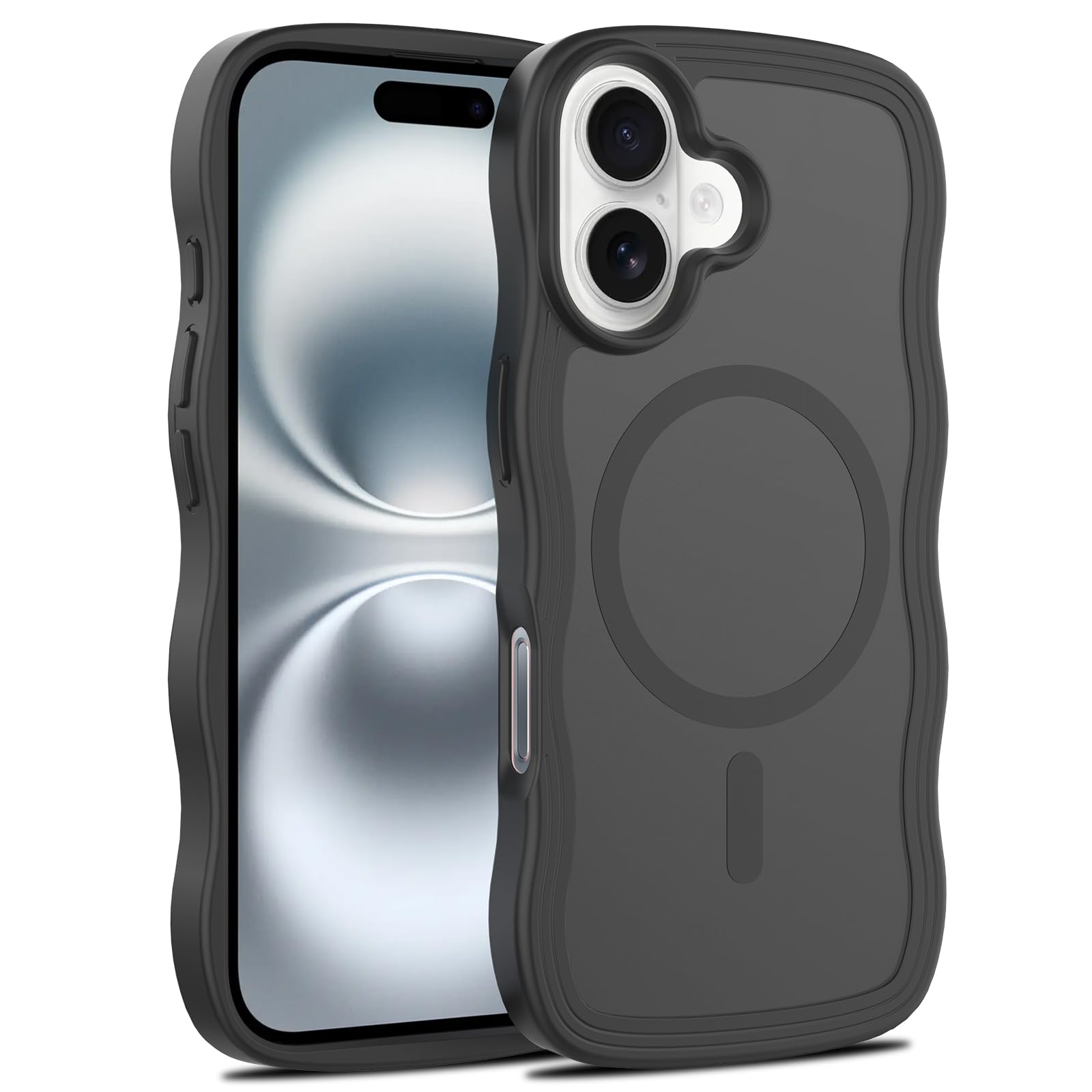 BLBL iPhone 16 用 ケース MagSafe対応 ウェーブ 波型 耐衝撃 半透明 ワイヤレス充電