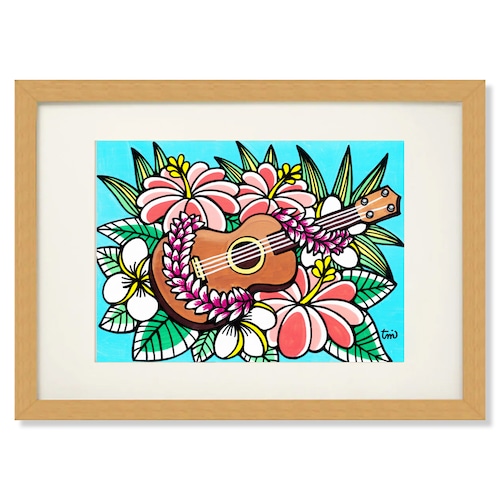 Art Print A4（Ukulele Hibiscus）with Frame