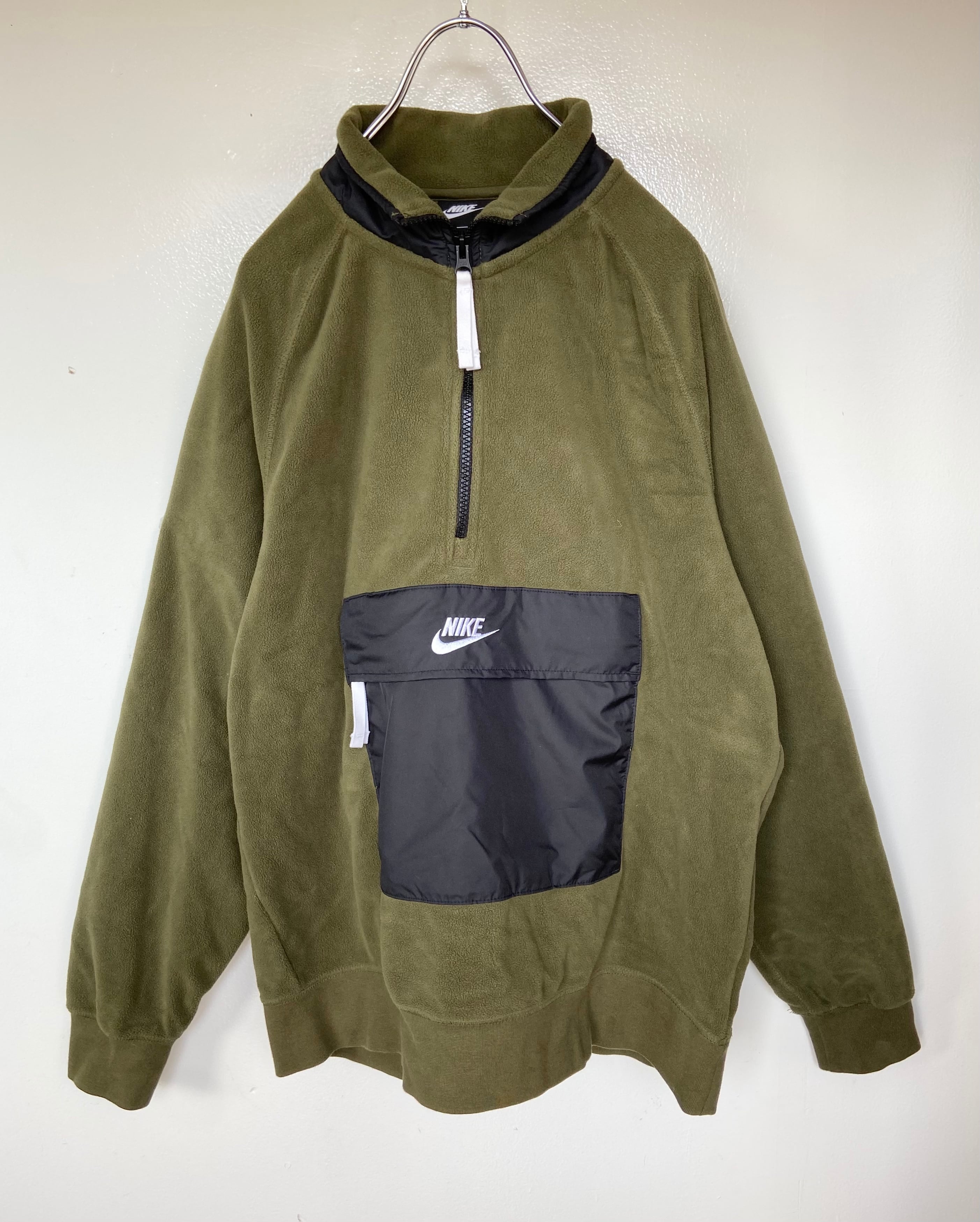 美品 NIKE/ナイキ ハーフジップ ボアフリース センターポケット カーキ ...