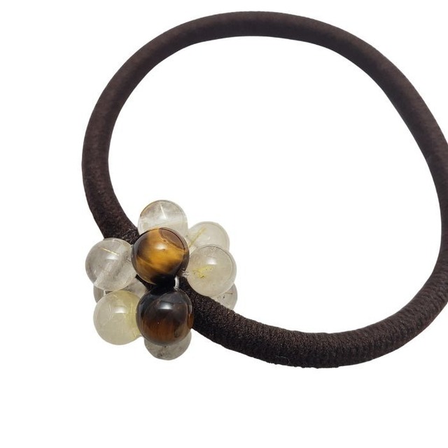 ヘアゴム 大人 ルチルクォーツ タイガーアイ ヘアアクセサリー パワーストーン 金運 ご縁 髪飾り 天然石 アクセサリー 茶ゴム ハンドメイド 大人っぽい シンプル かわいい 誕生日プレゼント ギフト 送料無料 誕生日