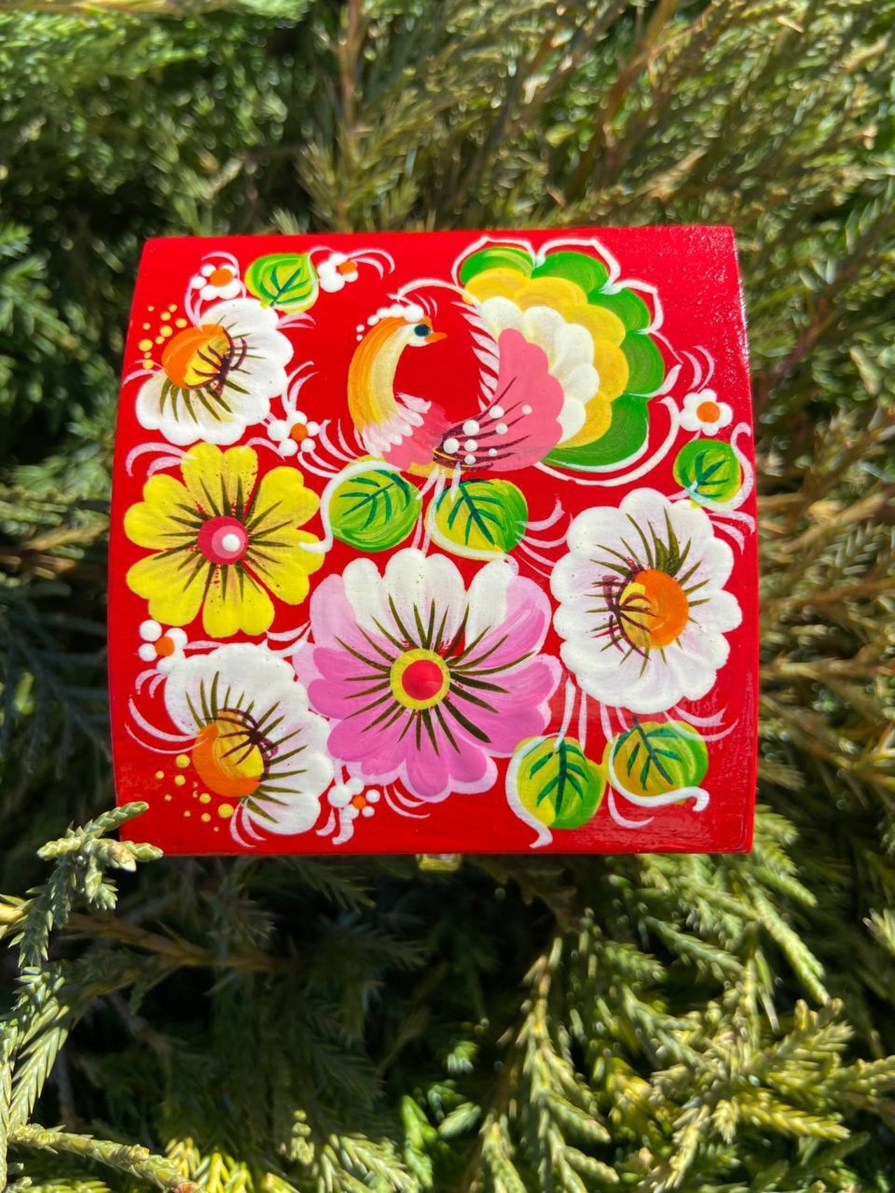 ペトリキフカ塗り　木製ジュエリーボックス（ホメンコ作）　小物入れ - 2