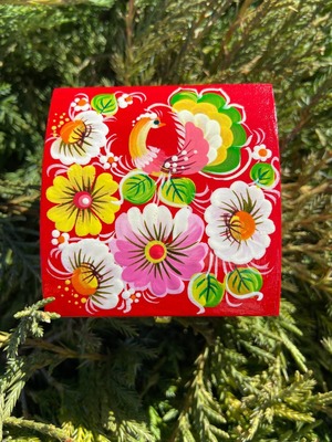 ペトリキフカ塗り　木製ジュエリーボックス（ホメンコ作）　小物入れ