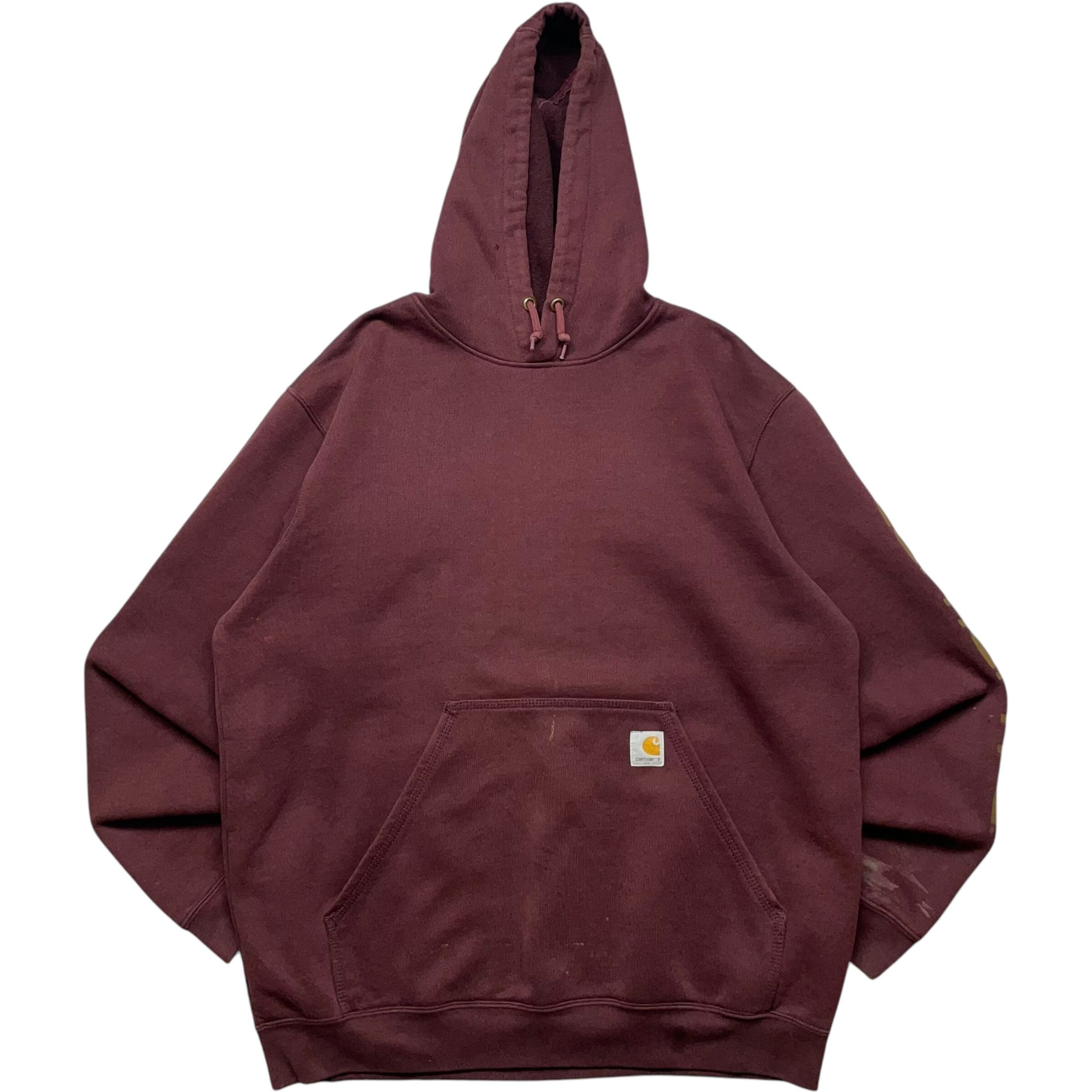 《L》 Carhartt カーハート スウェット パーカー 袖プリント バーガンディ no.6252