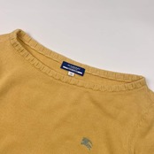 90s BURBERRY LONDON BLUE LABEL バーバリー ブルーレーベル コットン 七分袖 ニット セーター 38/イエロー レディース 三陽商会 ビンテージ