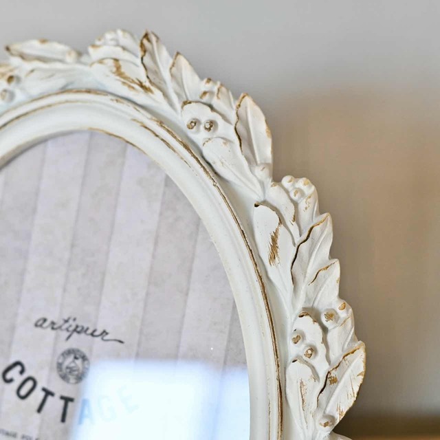 【 完売 】オーバルリーフフレーム ホワイト｜写真立て レトロ クラシカル 金色 アンティーク加工 雑貨屋