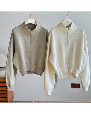 ハーフジップショートスウェットトップス A0689