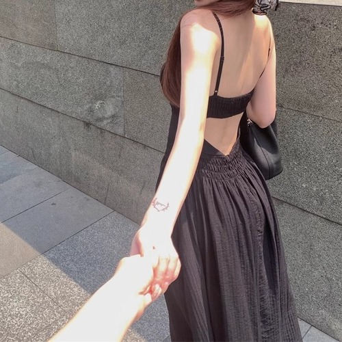 2色／オープンバックシャーリングデザインワンピ ・6927