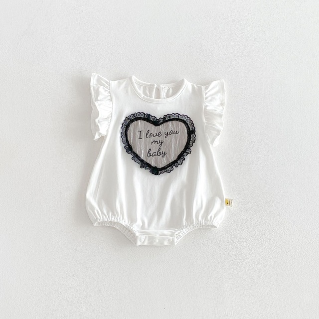 【BABY】ハートメッセージフリル半袖ロンパース - 6