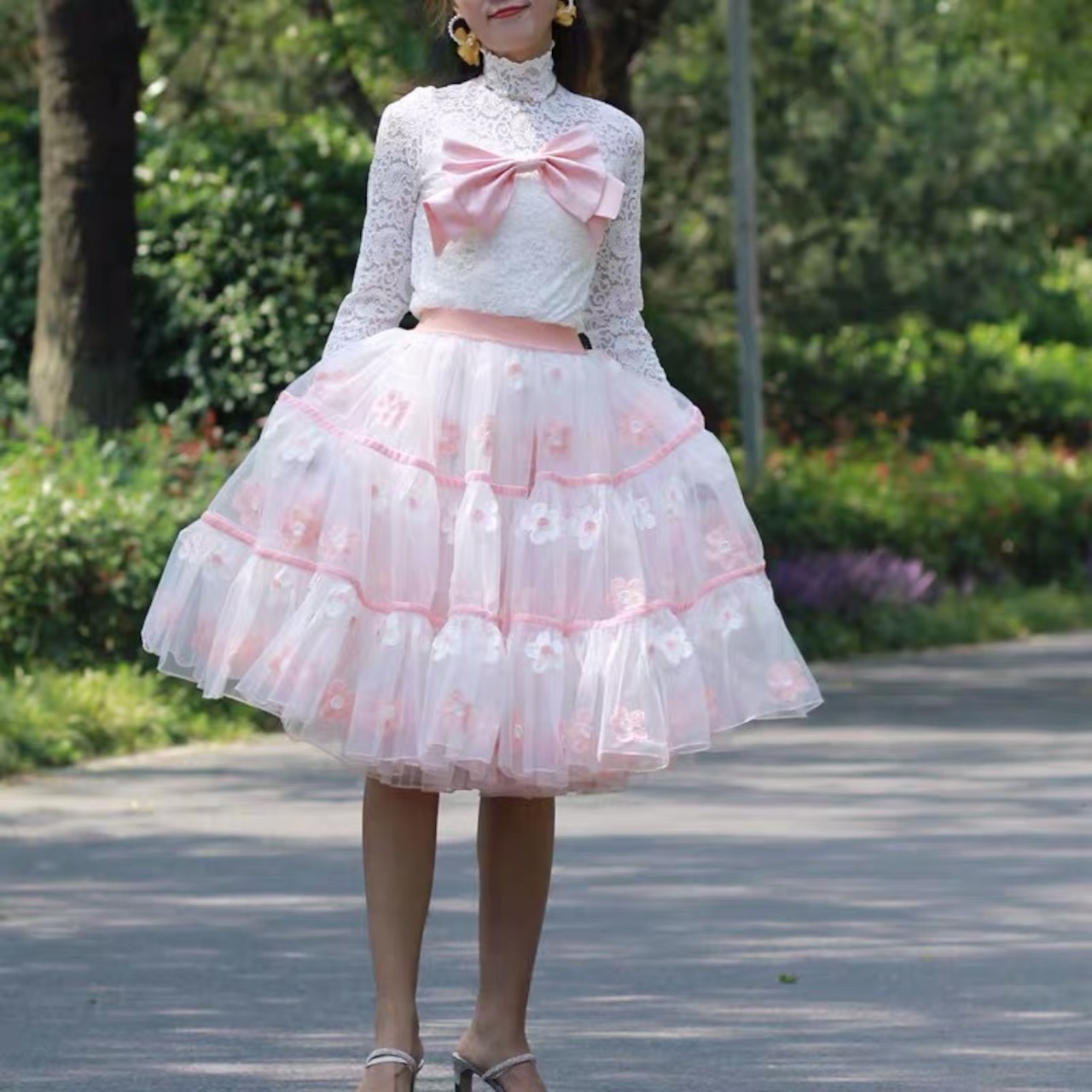 花柄 ピンク マーガレット ドレス スカート 花柄 プリーツスカート 