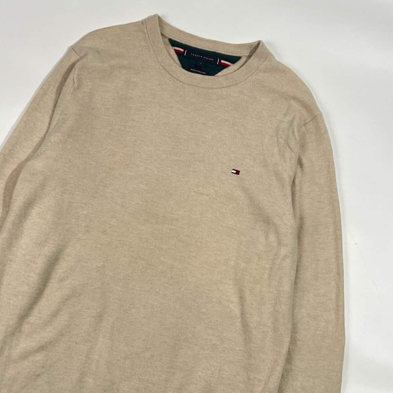 TOMMY HILFIGER トミーヒルフィガー WOOL EXTRA FIE ウール ニット セーター L/アイボリー系 メンズ