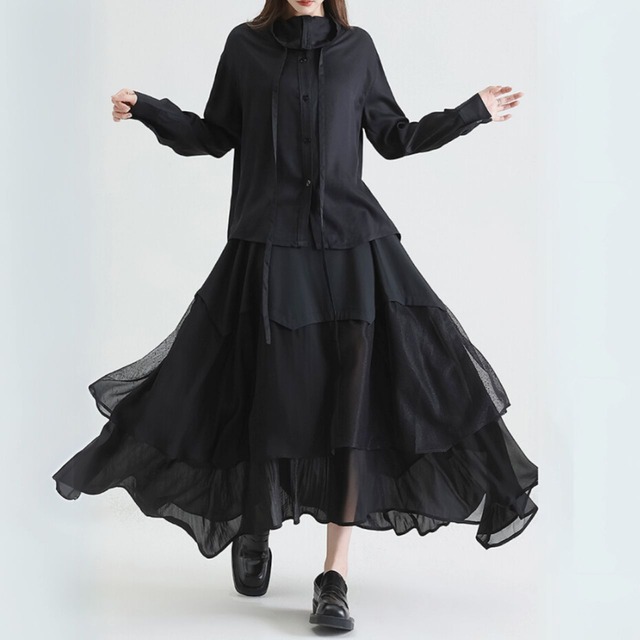 Shirring layered skirt C1081