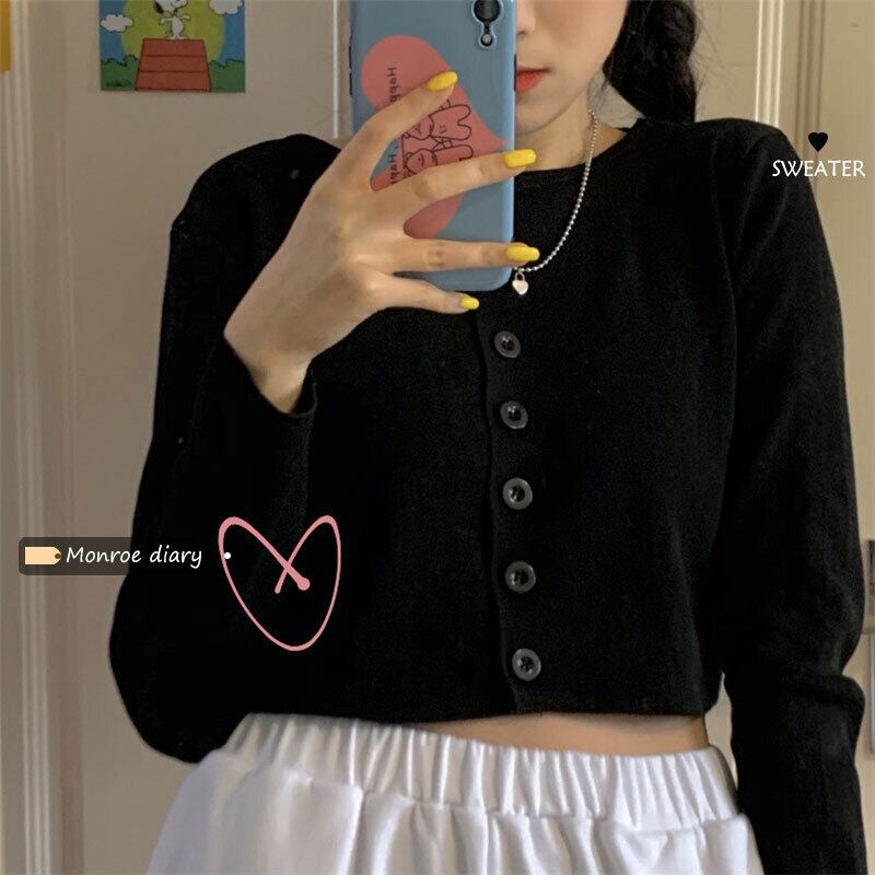 スプリングショートニットセーター カーディガンジャケット 長袖スリーブトップス ロング 春物 モンロー8229148