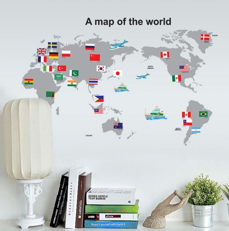 ウォールステッカー 世界地図 壁紙 シール 賃貸OK はがせる 剥がせる DIY 模様替え インテリア ワールド マップ 国旗 フラッグ ネイション  nation map world 世界旅行 送料無料 母の日