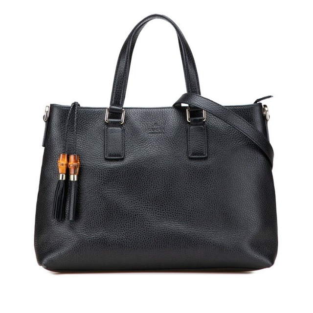グッチ バンブー タッセル ハンドバッグ ショルダーバッグ 2WAY 365346 ブラック レザー レディース GUCCI 【中古】