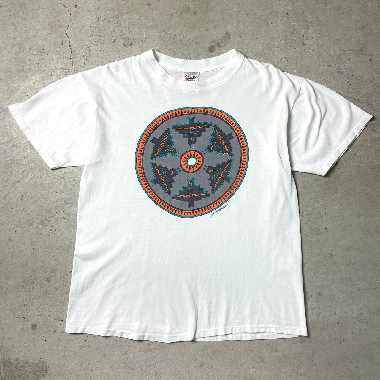 90年代 USA製 ネイティブ柄 アート プリント Tシャツ メンズL 古着 90s 