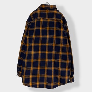【EDWIN】90s ネルシャツ 長袖シャツ フランネル ヘビーネル 厚手 チェック柄 柄シャツ フラップポケット ネイビー オレンジ LARGE エドウィン 旧タグ US古着