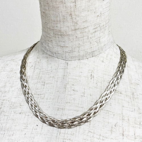 Vintage 925 Silver Braided Snake Chain Necklace Made In Italy