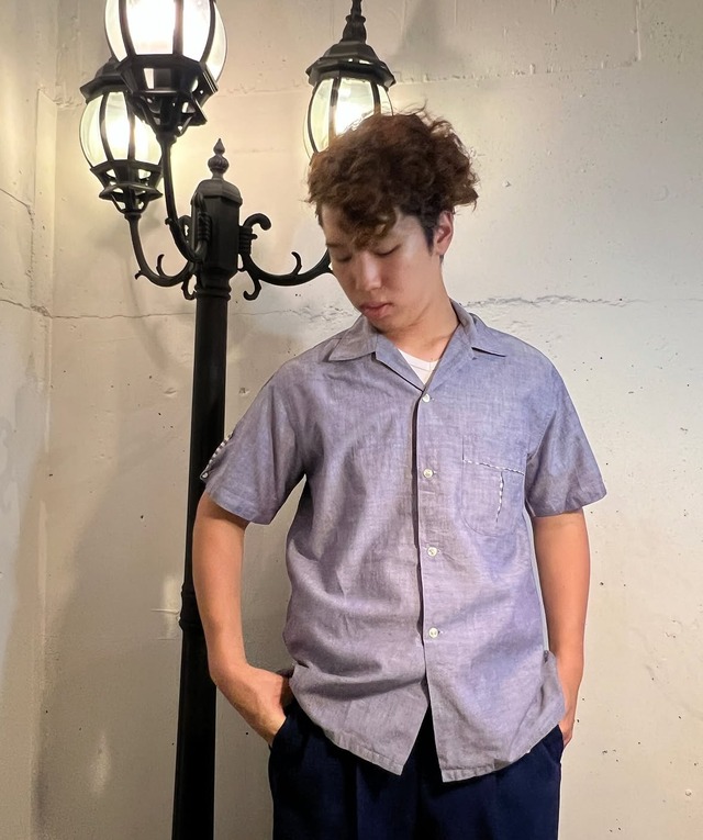 【MEN’S】50’s "Manhattan" cotton opencollor borderpoint shirt
