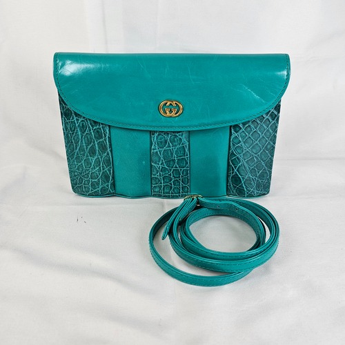 【希少】 GUCCI ショルダーバッグ ヴィンテージ GG クロコ型押 グリーン