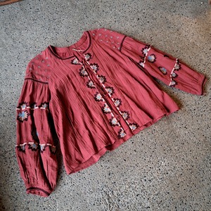 ノーカラー エスニックデザインシャツジャケット used [303085]