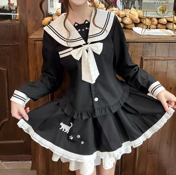 ゆめかわ♡選べる袖丈♪肉球付き白黒セーラー服 seifuku81 | ゆめかわ