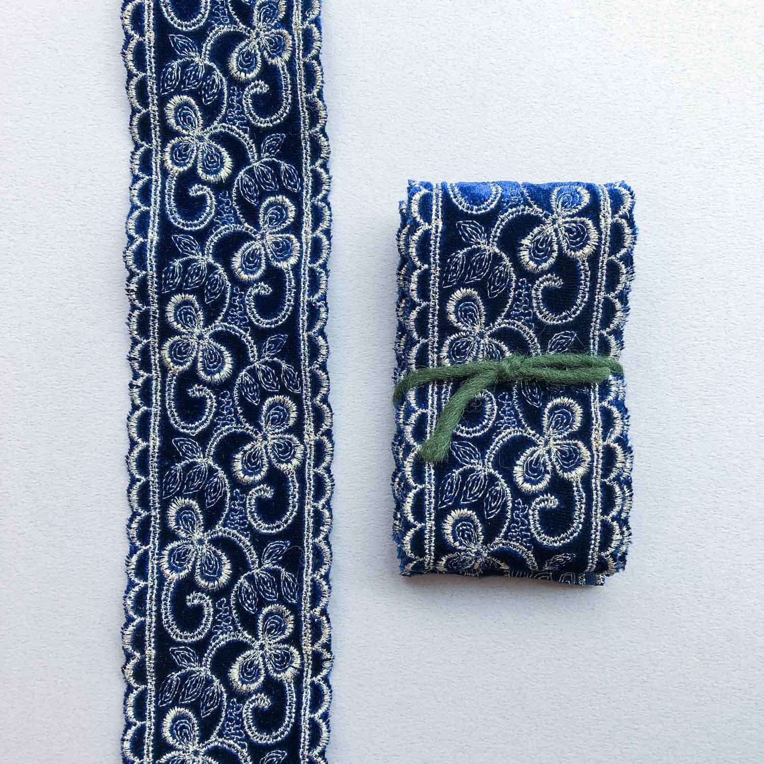 ベロアゴールド刺繍サイドスカラップリボン（1mカット） | Dua