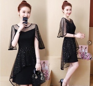 送料無料 未使用 発表会 舞台衣装 パーティ フォ－マル チュール 黒 フィッシュテール ワンピース 11号 L [OPN1112]